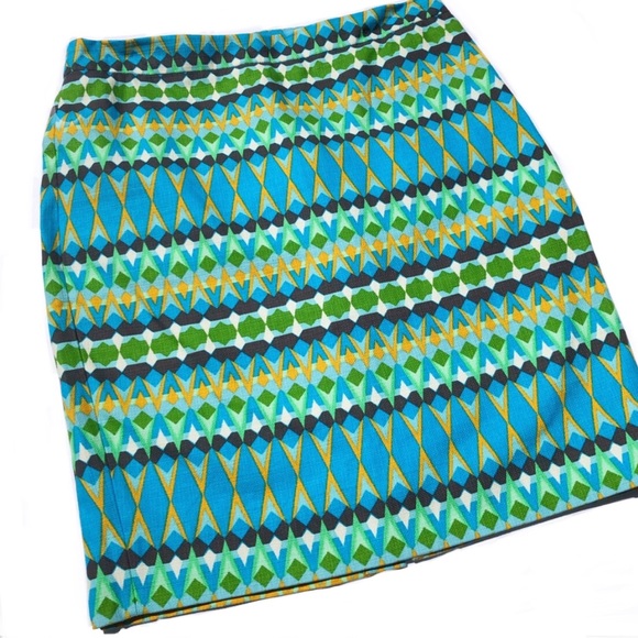 J Crew Pencil Skirt Turquoise And Green Cotton Print, Size 6 EUC - Picture 3 of 16